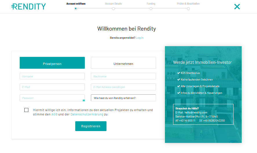 Online Crowdinvesting in Immobilien in Österreich - Rendity Erfahrung, Zinsen, Test rendity anmeldung 1