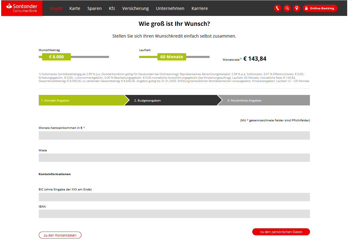 santander budget angaben