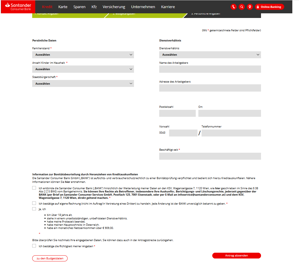 santander persoenliche daten