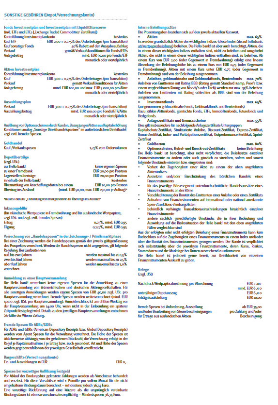 sonstige gebuehren depot verrechnungskonto hellobank