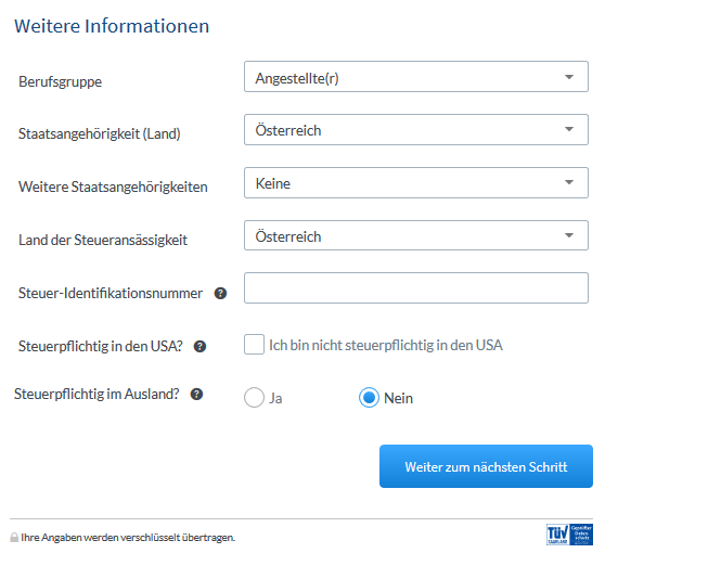weitere angaben steuern savedo