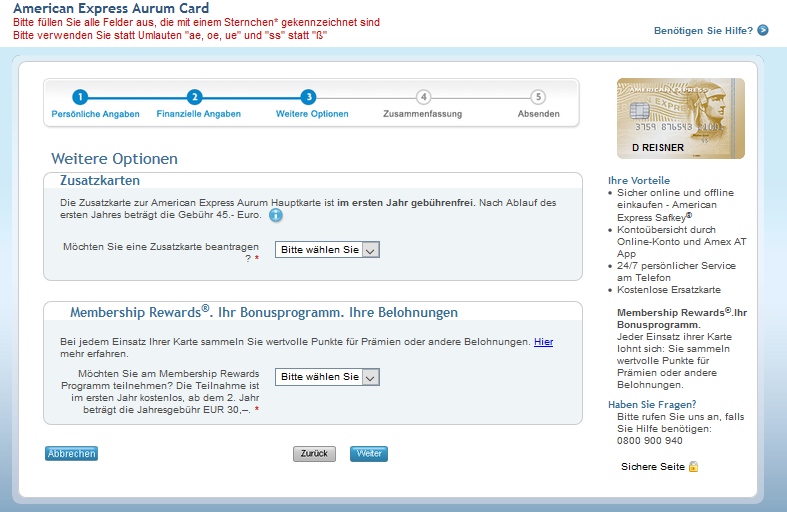 zusatzkarten membership aurum